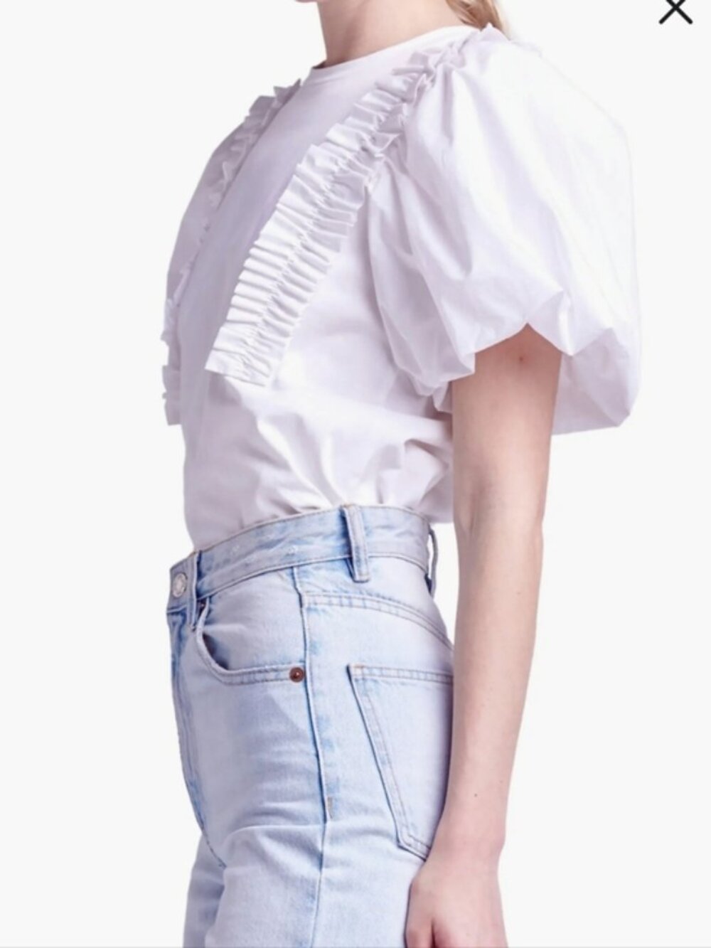 White Ruffle Puff Sleeve Blouse Size L - Picture 3 of 13